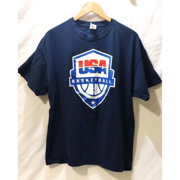 Gildan Heavy Cotton USA Basketball Tee XL Navy - Picture 1 of 8